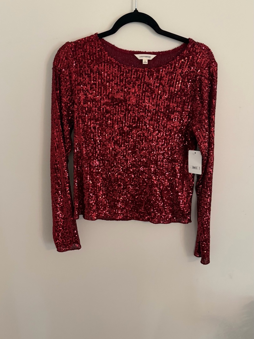 Lucky Brand Red Sequin Long Sleeve Top